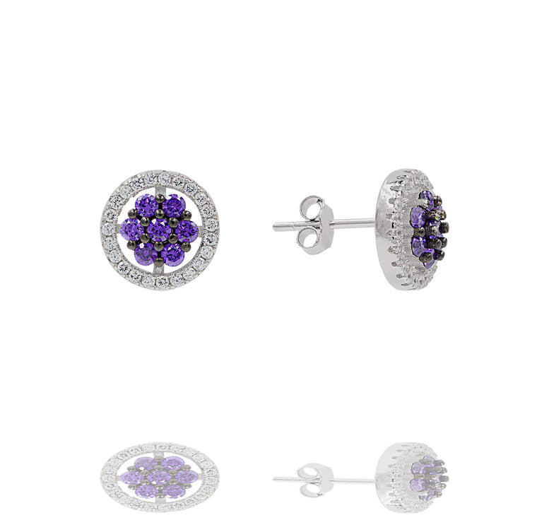 ZDE0414-RA STERLING SILVER 925  RHODIUM PLATED STUD CZ EARRINGS