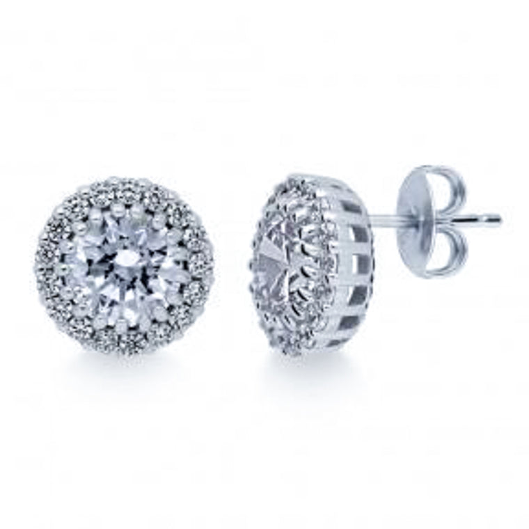 ZDE6627 STERLING SILVER 925 ROUND CZ POST EARRINGS